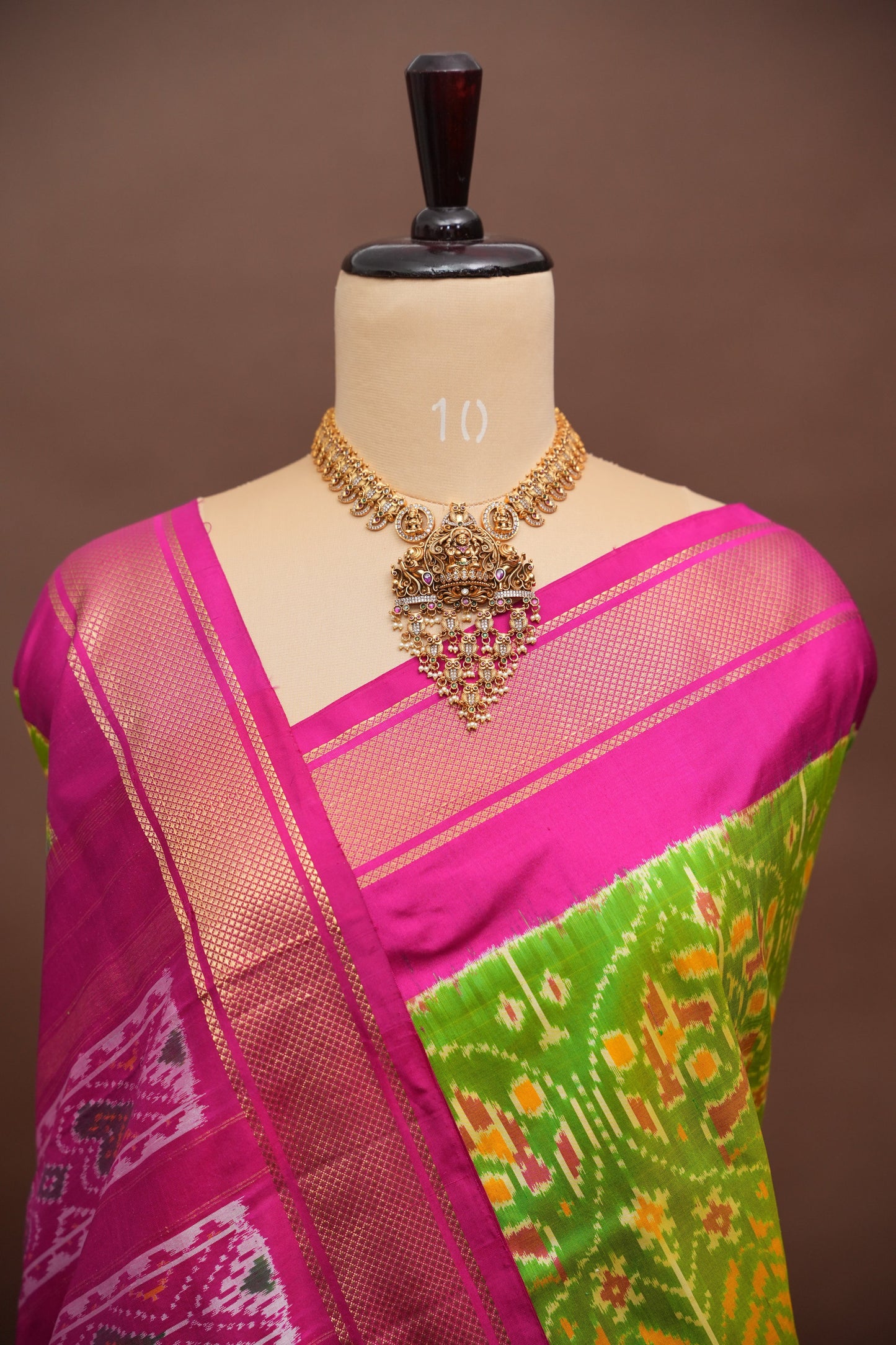 Pure Ikkat Soft Silk Saree - Parrot Green & Pink