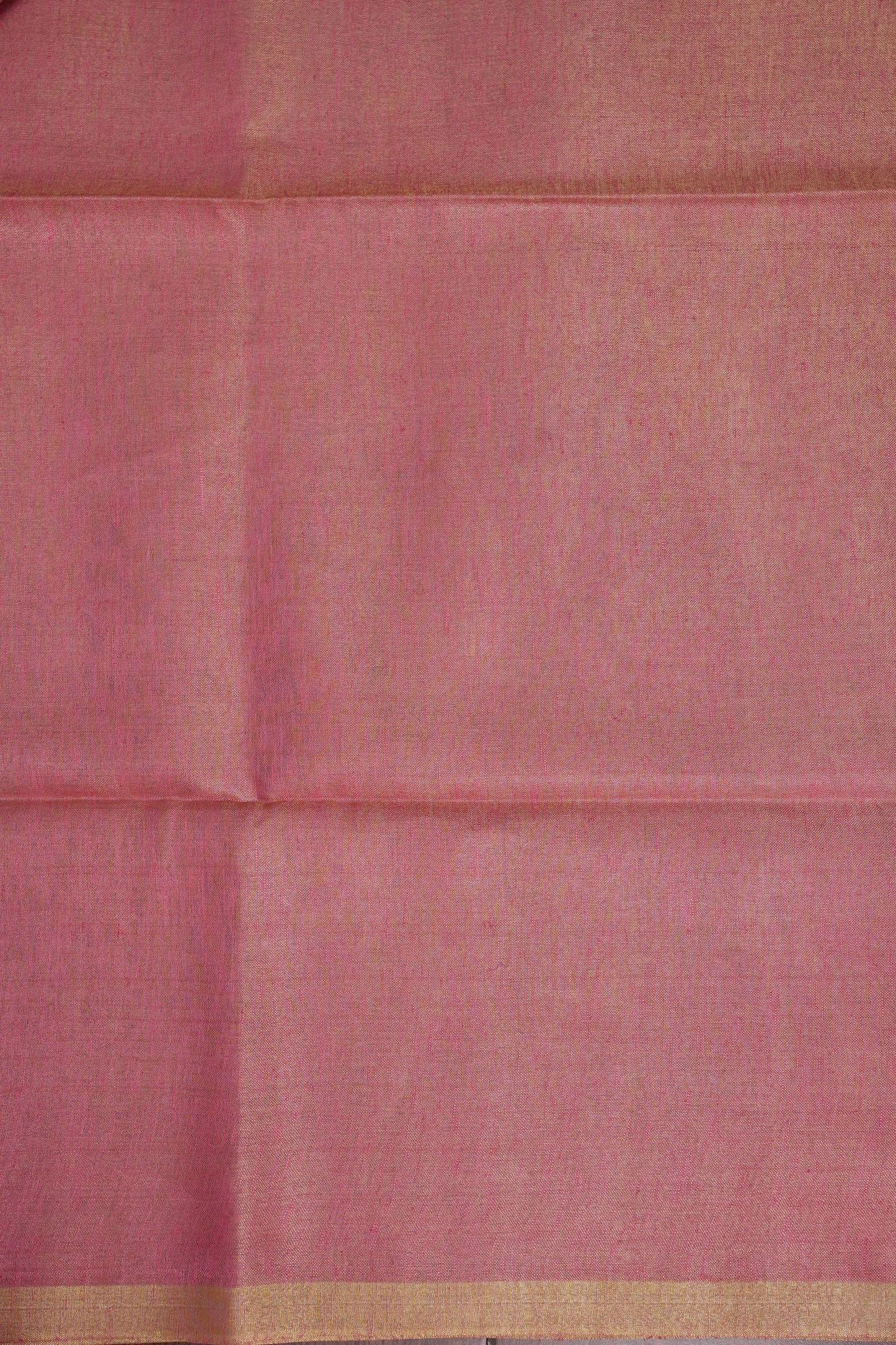 Tissue Linen Silk Saree – Blush Pink with Subtle Gold Zari Border