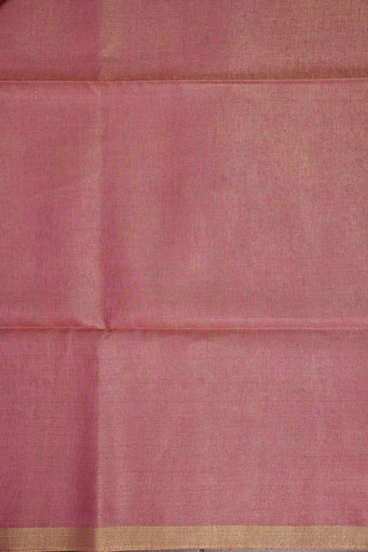 Tissue Linen Silk Saree – Blush Pink with Subtle Gold Zari Border