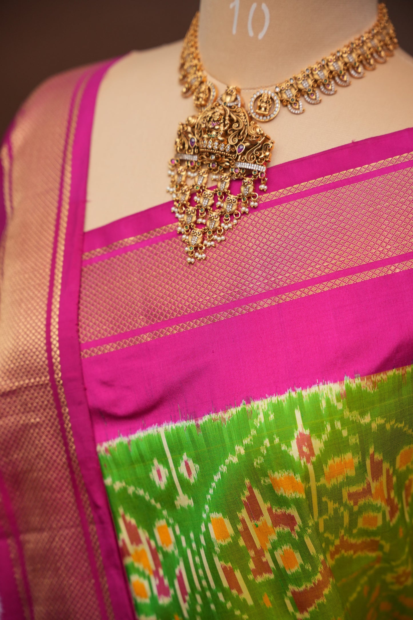 Pure Ikkat Soft Silk Saree - Parrot Green & Pink