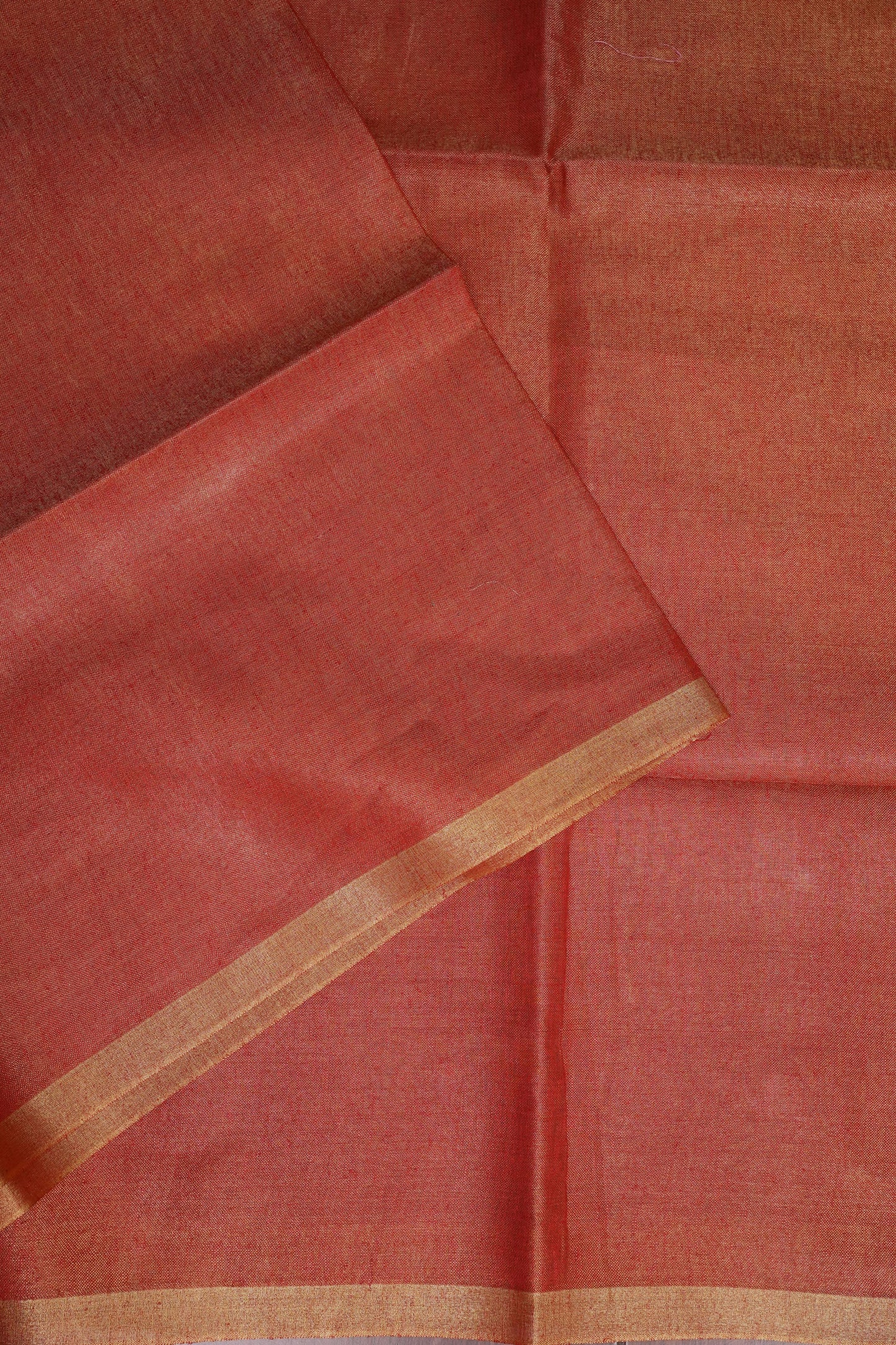 Tissue Linen Silk Saree – Rustic Brick Red with Classic Gold Border