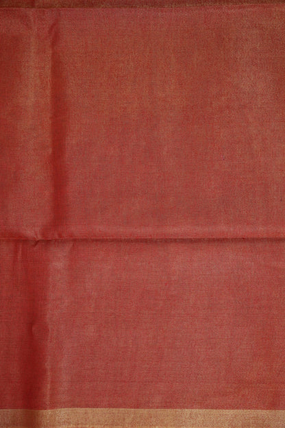 Tissue Linen Silk Saree – Rustic Brick Red with Classic Gold Border
