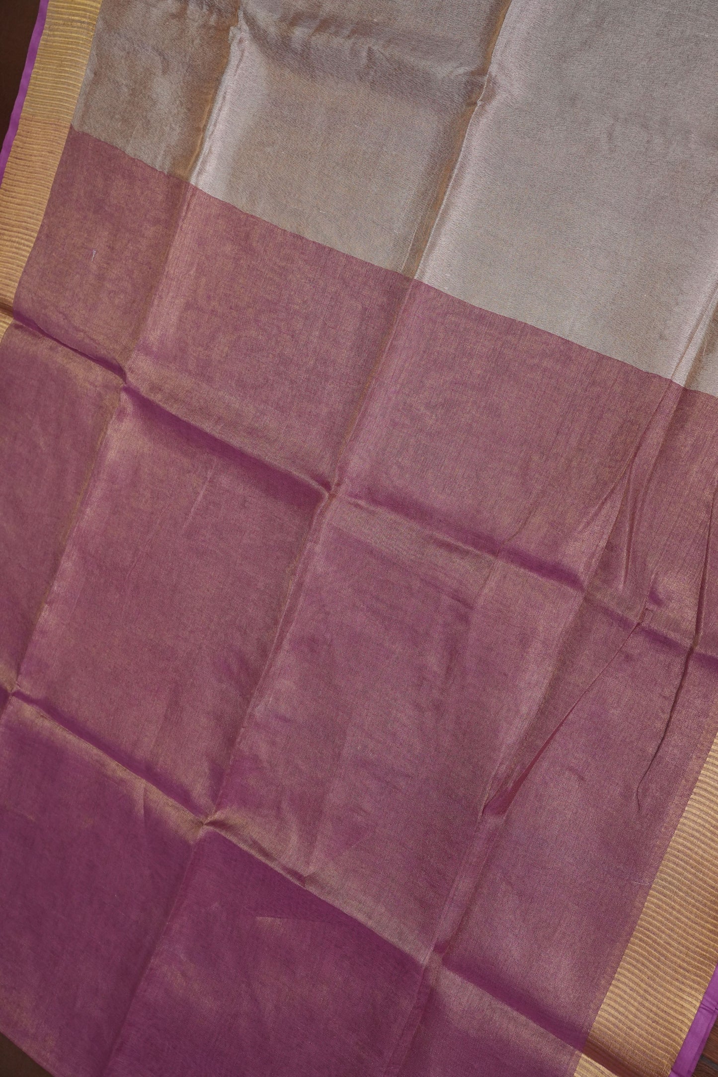 Rose Pink & Champagne Gold Tissue Linen Saree with Zari Border