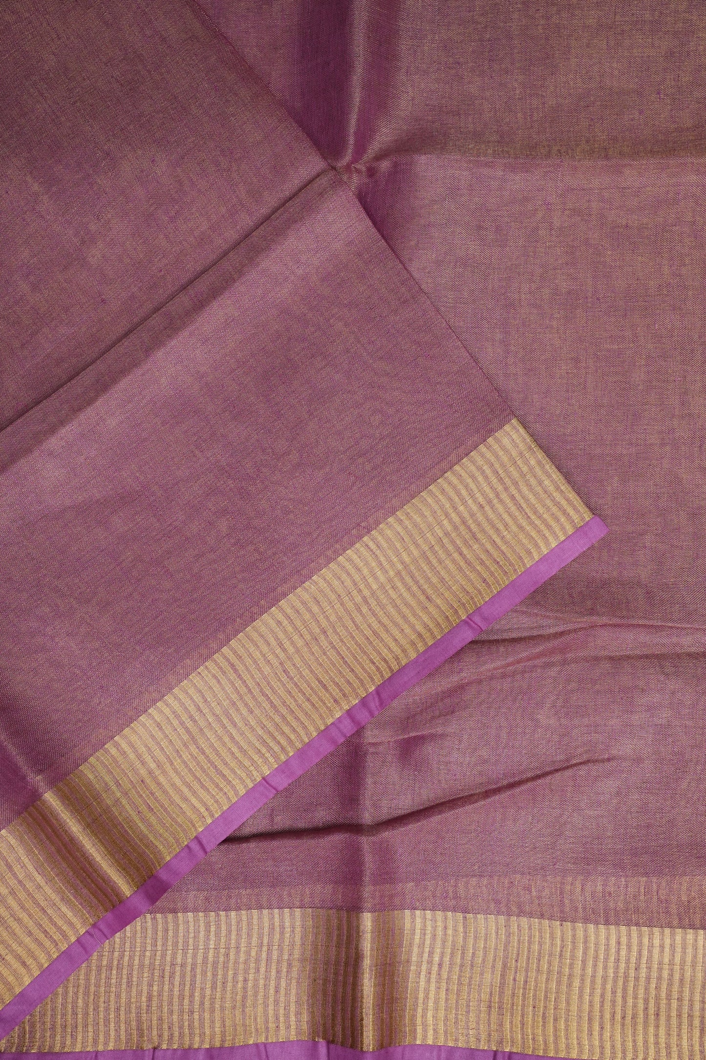 Rose Pink & Champagne Gold Tissue Linen Saree with Zari Border