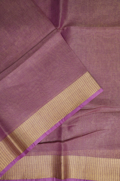 Rose Pink & Champagne Gold Tissue Linen Saree with Zari Border
