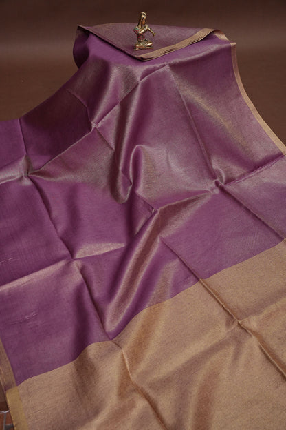 Lavender & Antique Gold Tissue Linen Saree