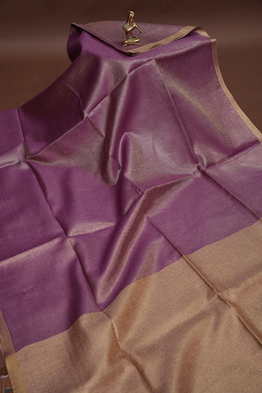 Lavender & Antique Gold Tissue Linen Saree