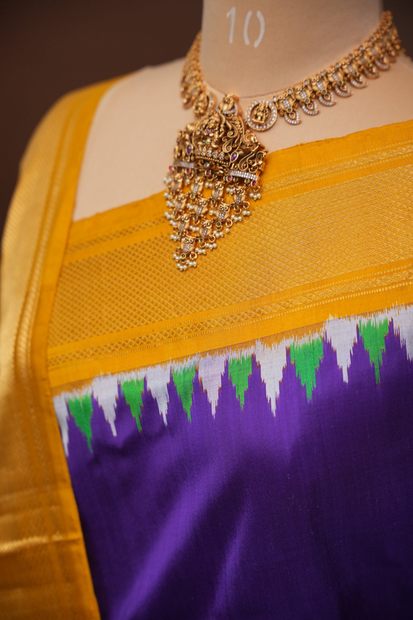 Pure Ikkat Soft Silk Saree - Deep Purple & Mustard Yellow