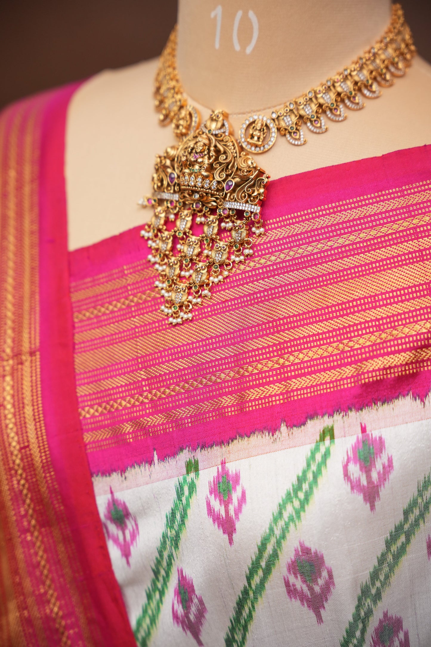 Pure Ikkat Soft Silk Saree - Pink & White