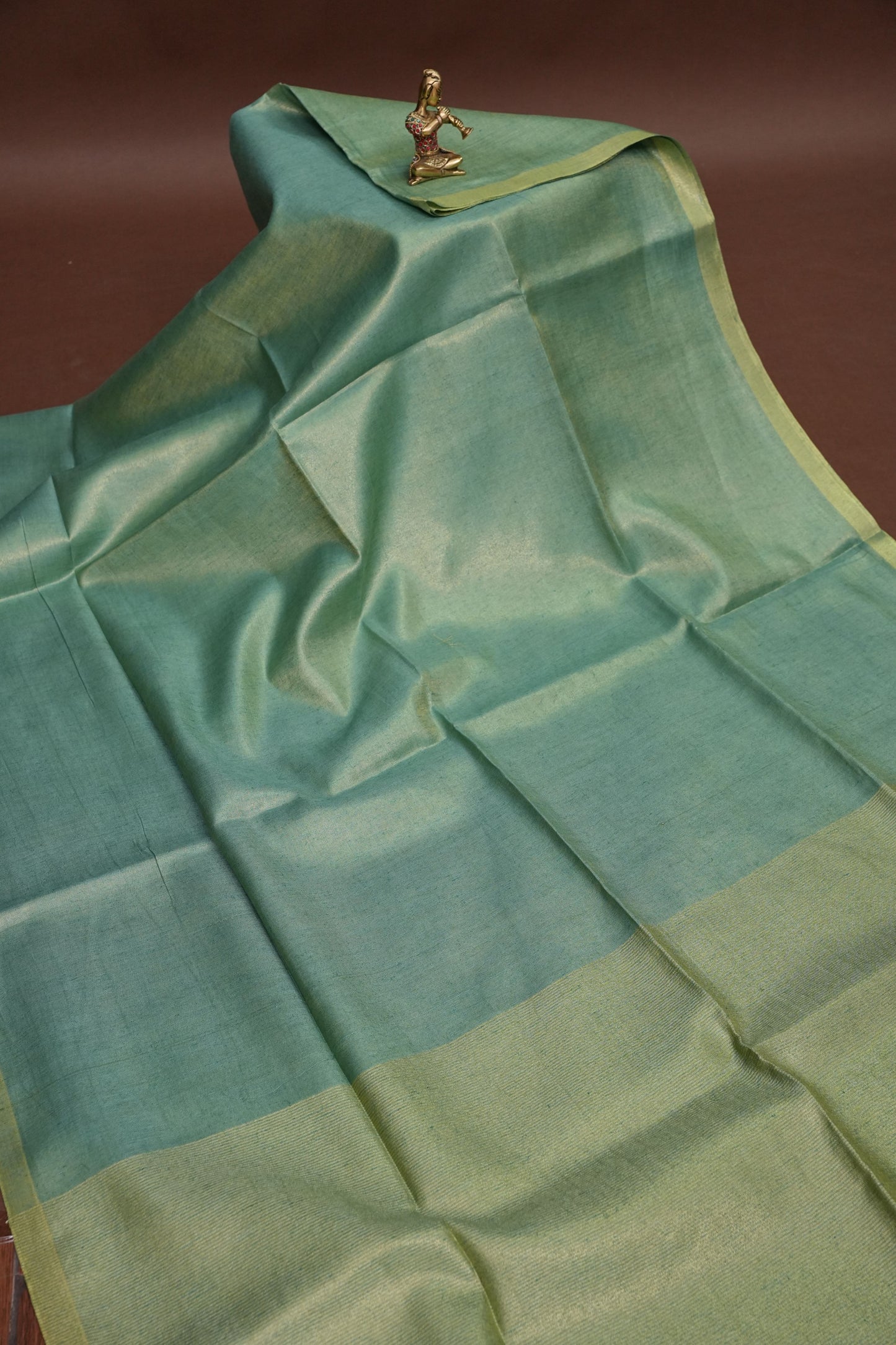 Sage Green & Olive Gold Tissue Linen Saree