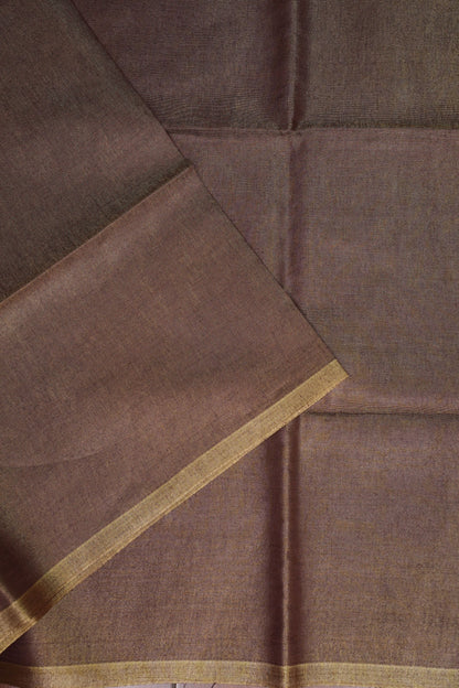Mocha Brown & Antique Gold Tissue Linen Saree
