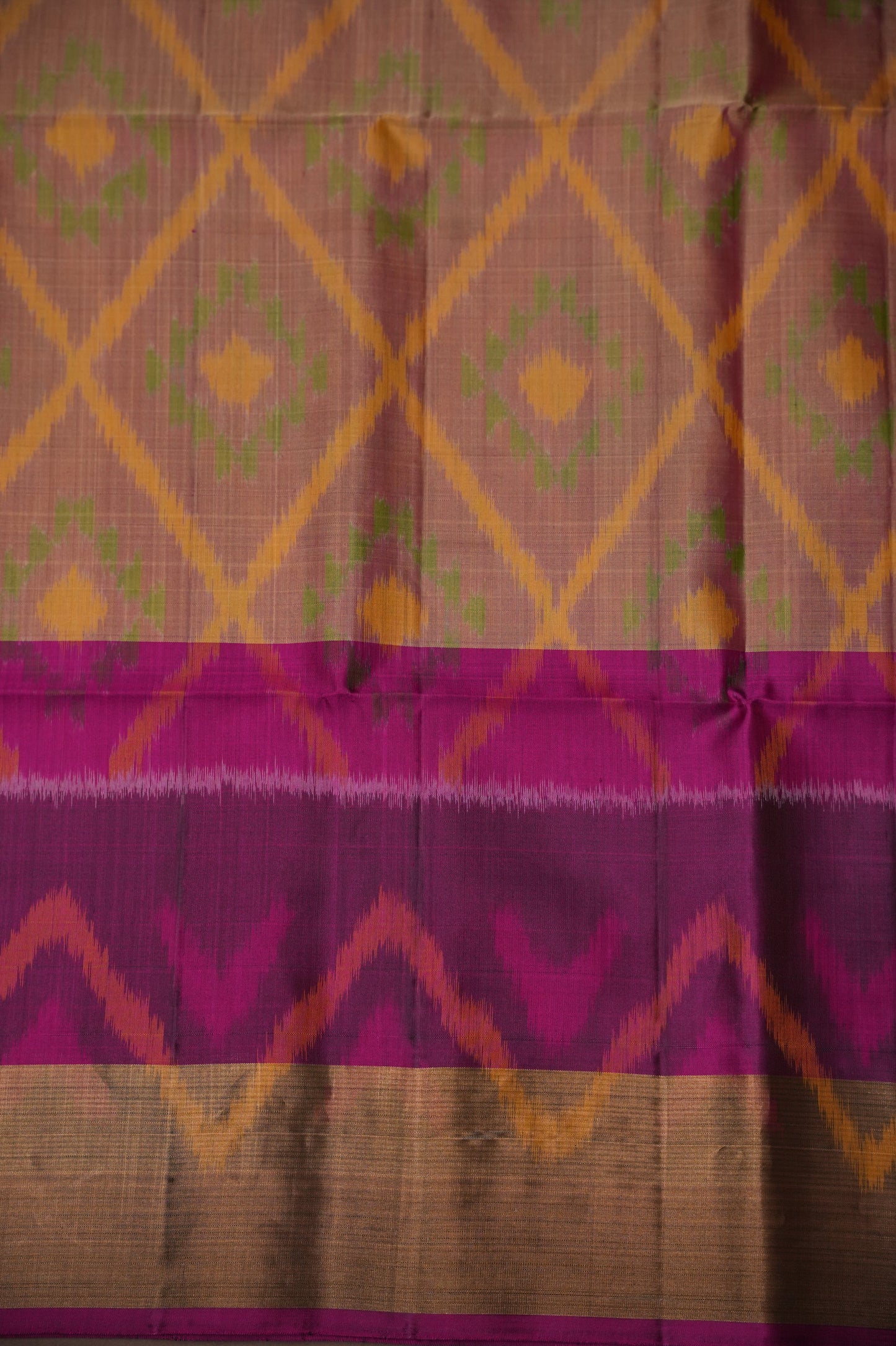 Pure Ikkat Soft Silk Saree - Gold & Pink