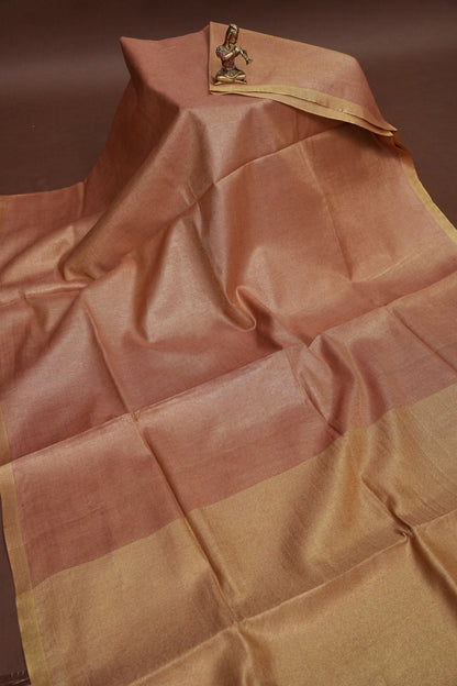 Peach Blush & Soft Gold Tissue Linen Saree