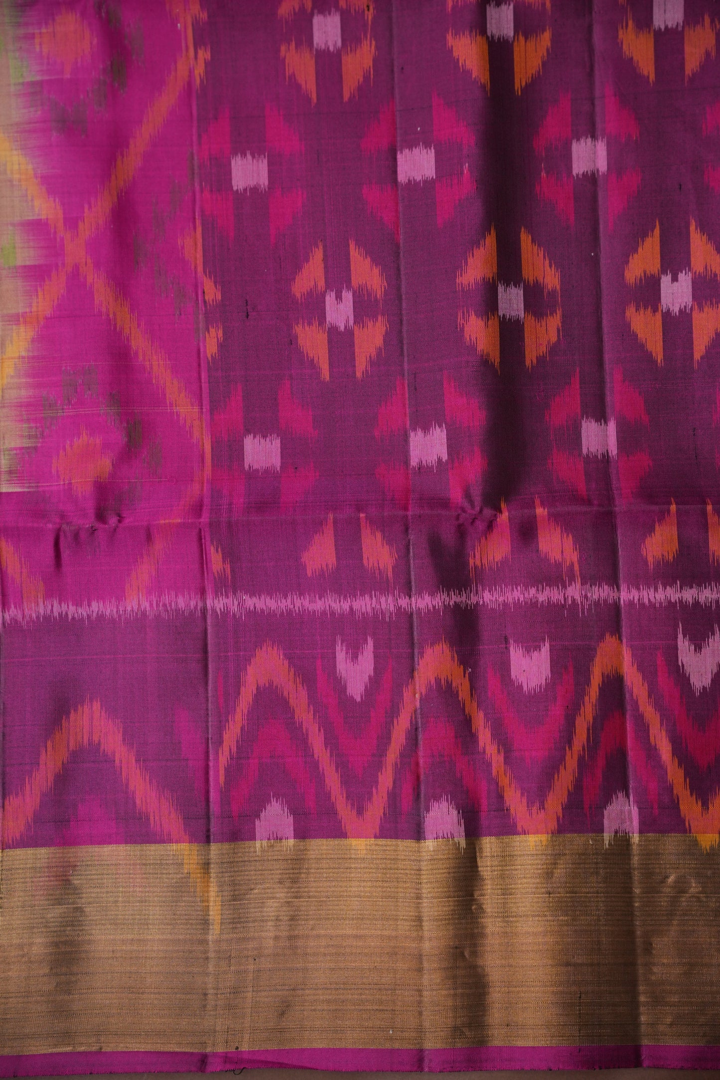 Pure Ikkat Soft Silk Saree - Gold & Pink