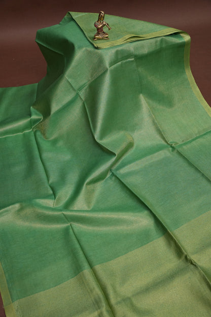 Fresh Green & Soft Gold Tissue Linen Saree