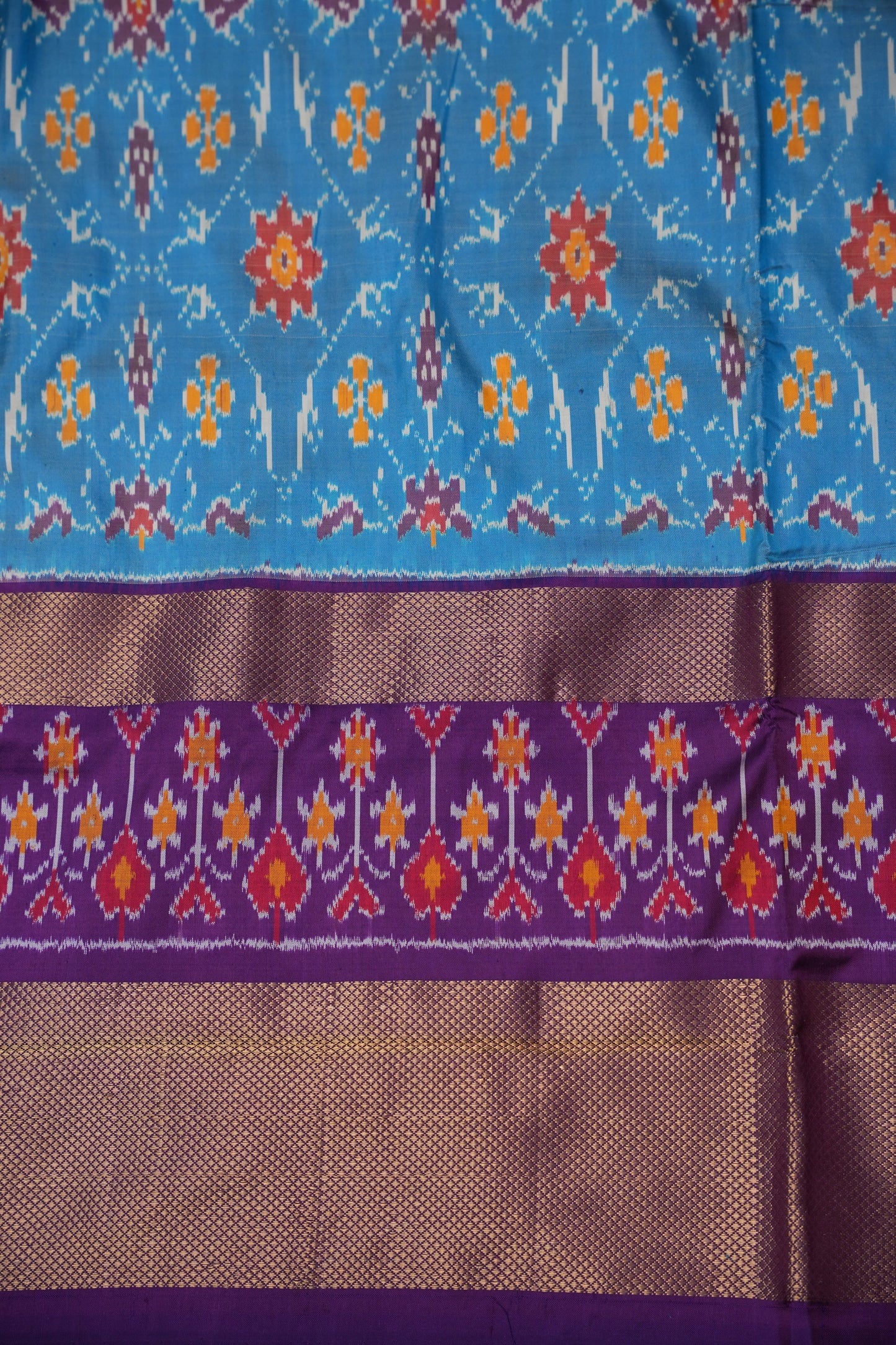 Pure Ikkat Soft Silk Saree - Blue & Deep Purple