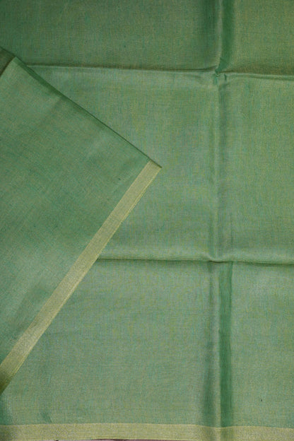 Fresh Green & Soft Gold Tissue Linen Saree
