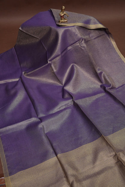 Violet Tissue Linen Saree with Gold Piping Border