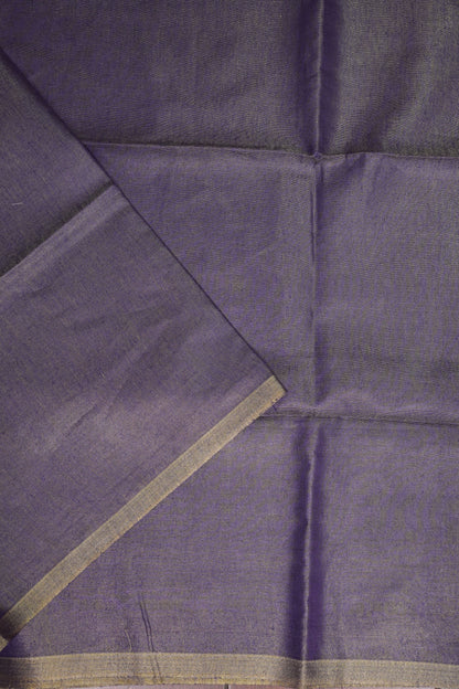 Violet Tissue Linen Saree with Gold Piping Border