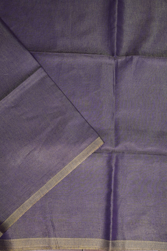 Violet Tissue Linen Saree with Gold Piping Border