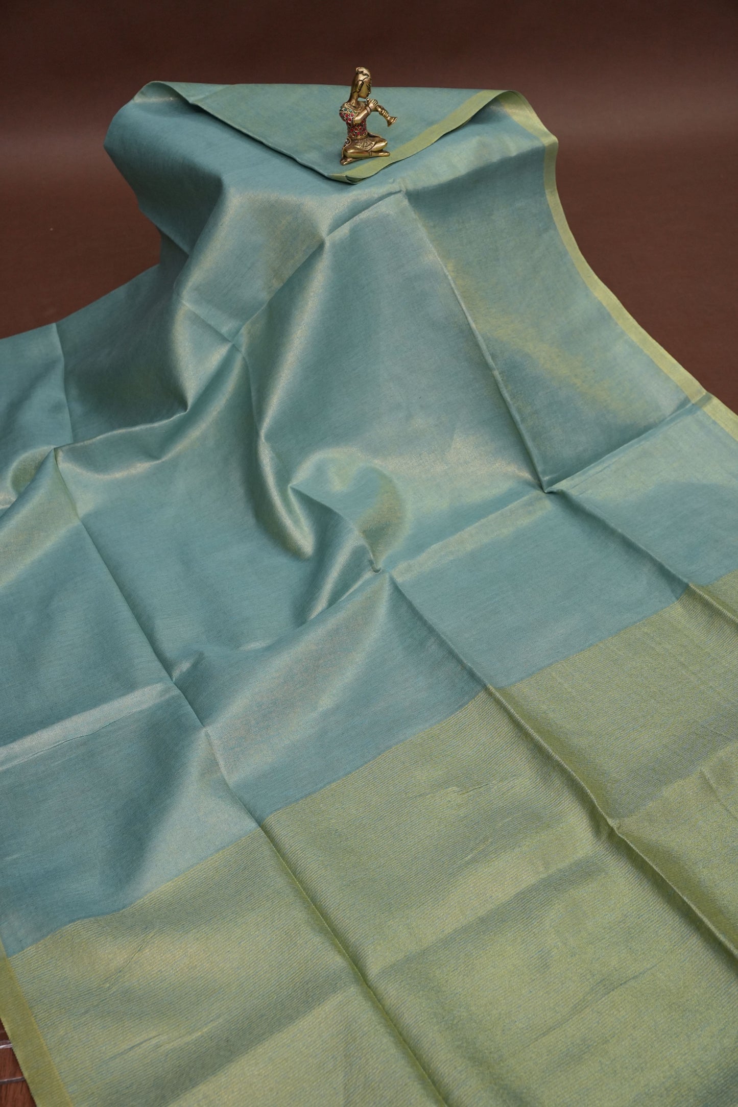Powder Blue & Lime Gold Tissue Linen Saree