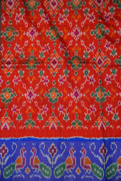 Pure Ikkat Soft Silk Saree - Red & Ink Blue