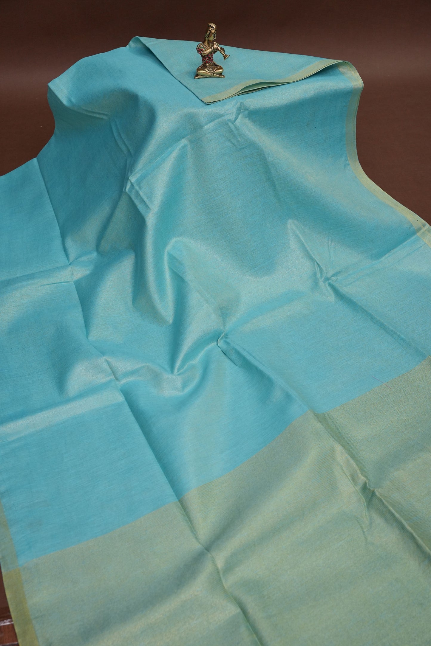 Sky Blue & Soft Gold Tissue Linen Saree