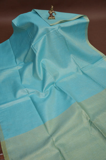 Sky Blue & Soft Gold Tissue Linen Saree