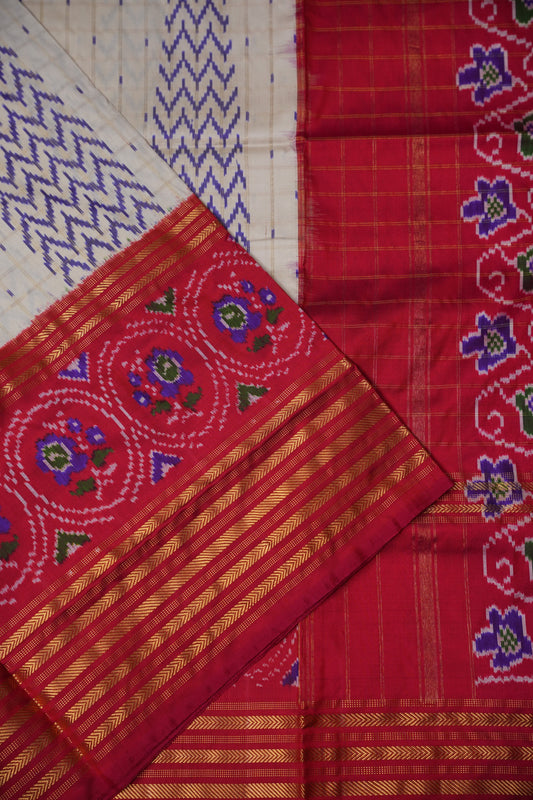 Pure Ikkat Soft Silk Saree - Red & White