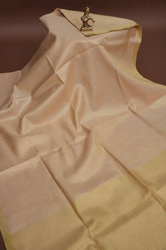 Champagne Beige & Soft Gold Tissue Linen Saree