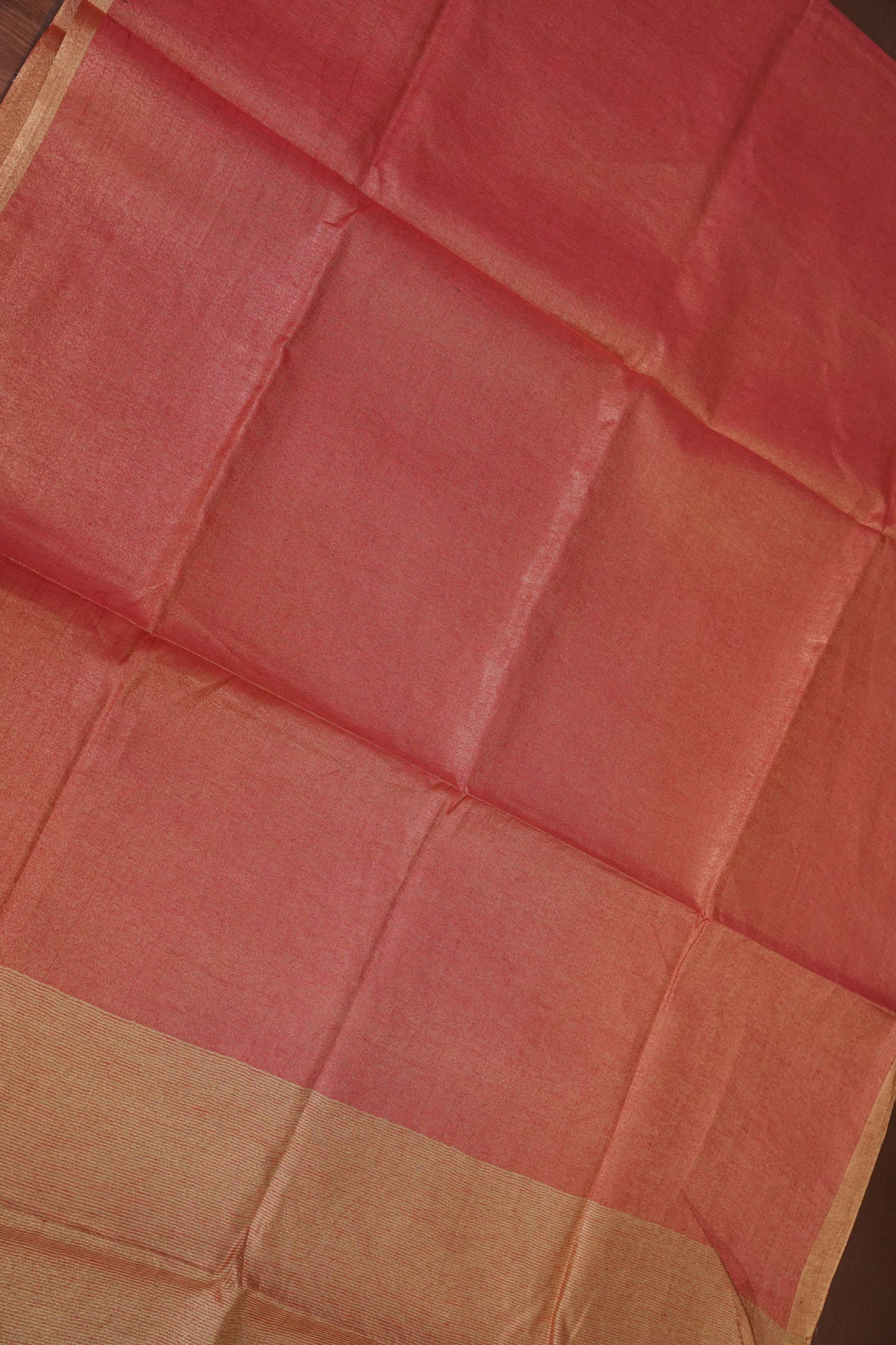 Coral Red & Gold Tissue Linen Saree