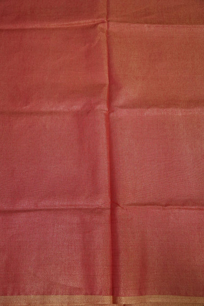 Coral Red & Gold Tissue Linen Saree