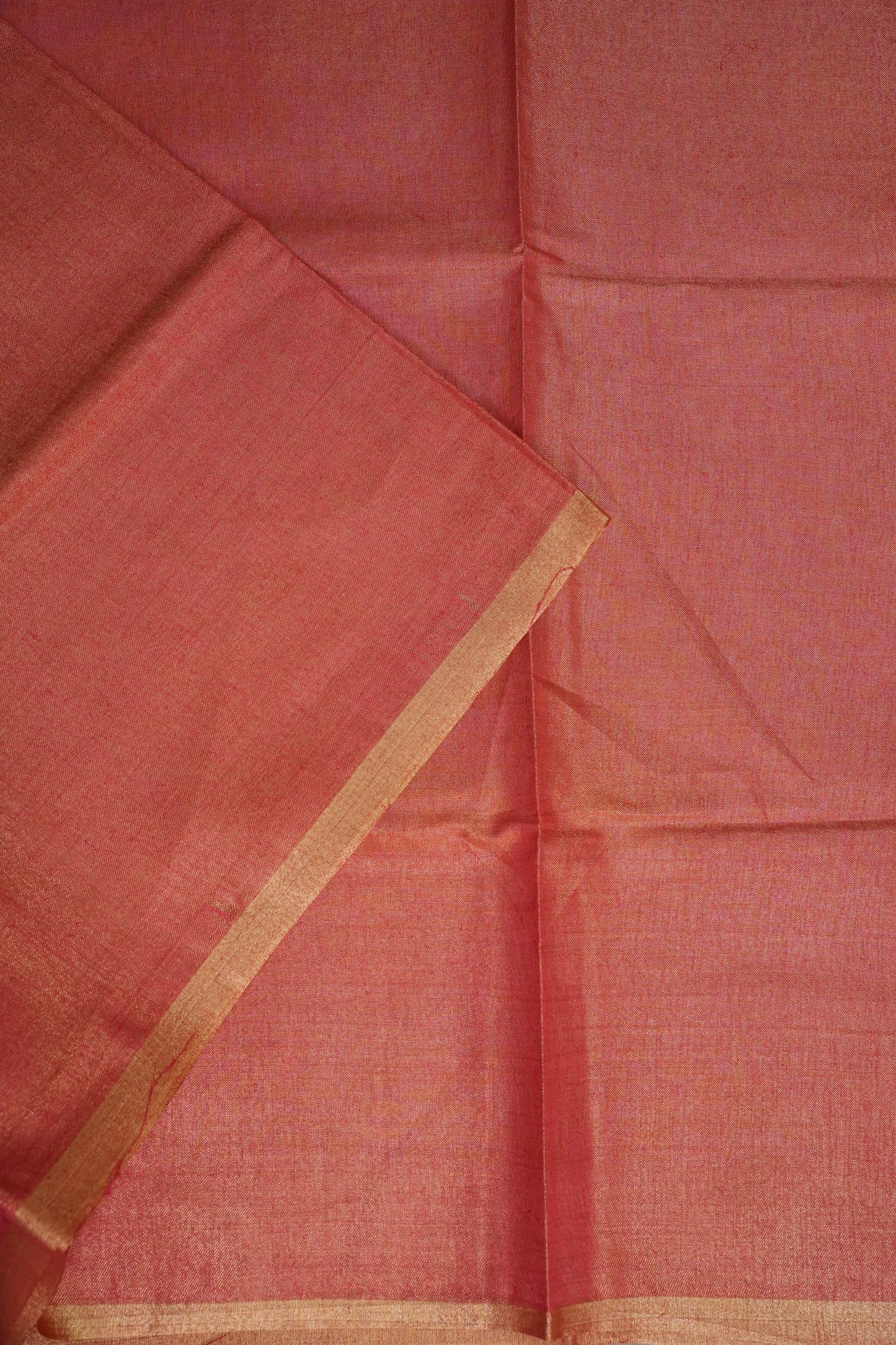 Coral Red & Gold Tissue Linen Saree