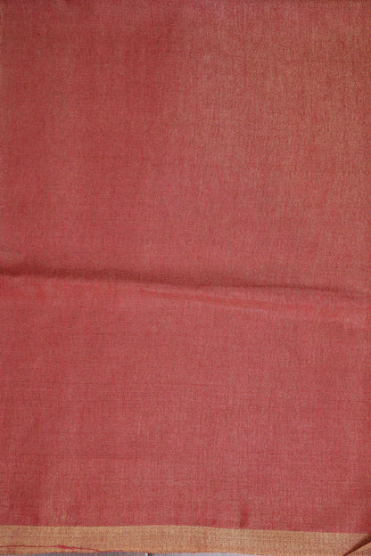 Coral Red & Gold Tissue Linen Saree