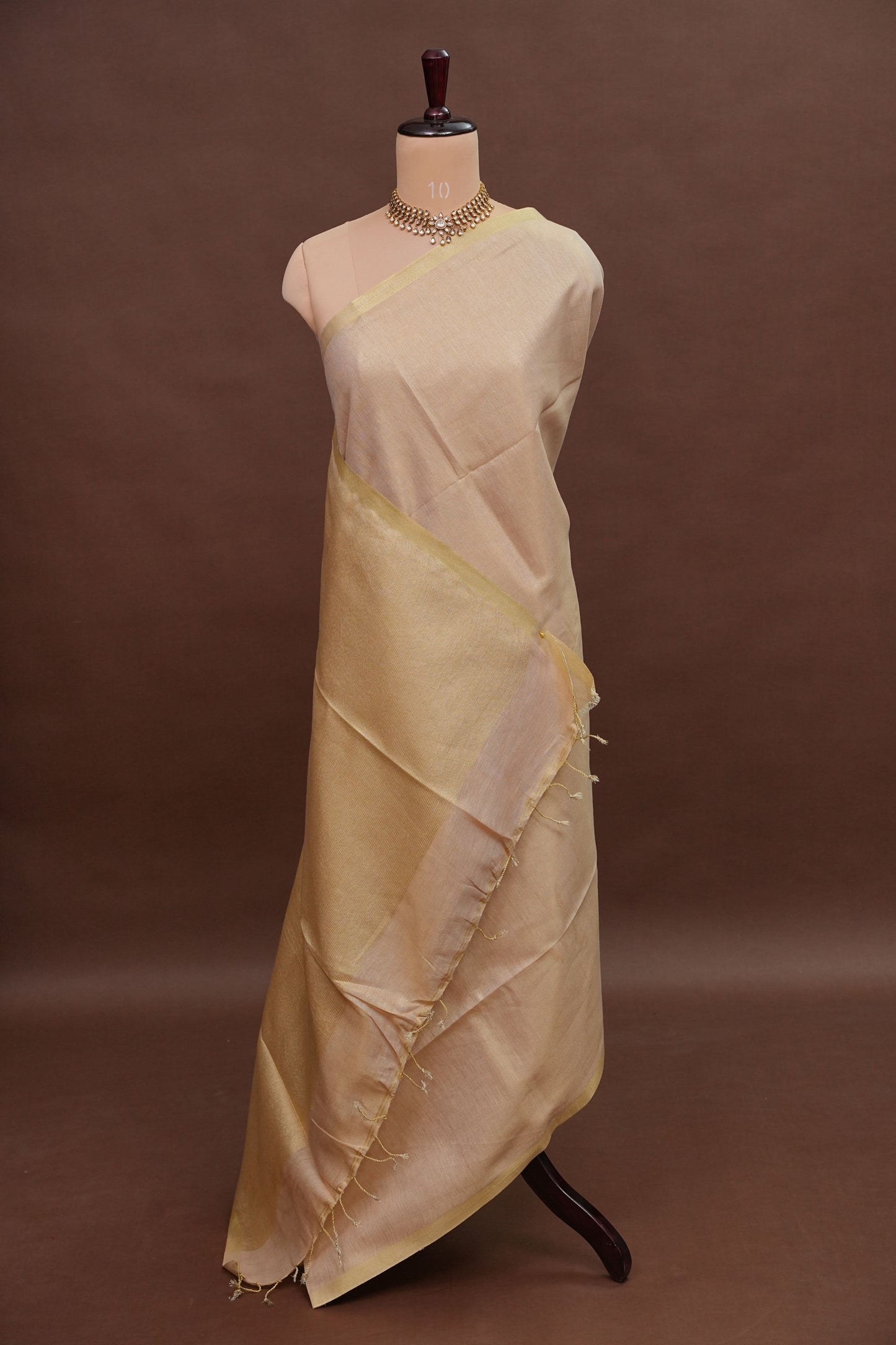 Champagne Beige & Soft Gold Tissue Linen Saree