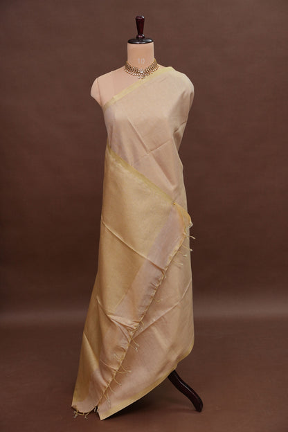 Champagne Beige & Soft Gold Tissue Linen Saree