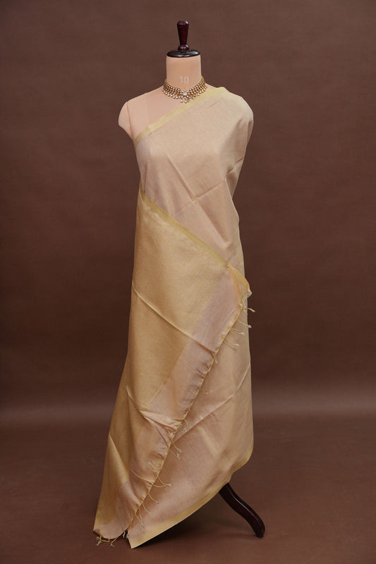 Champagne Beige & Soft Gold Tissue Linen Saree