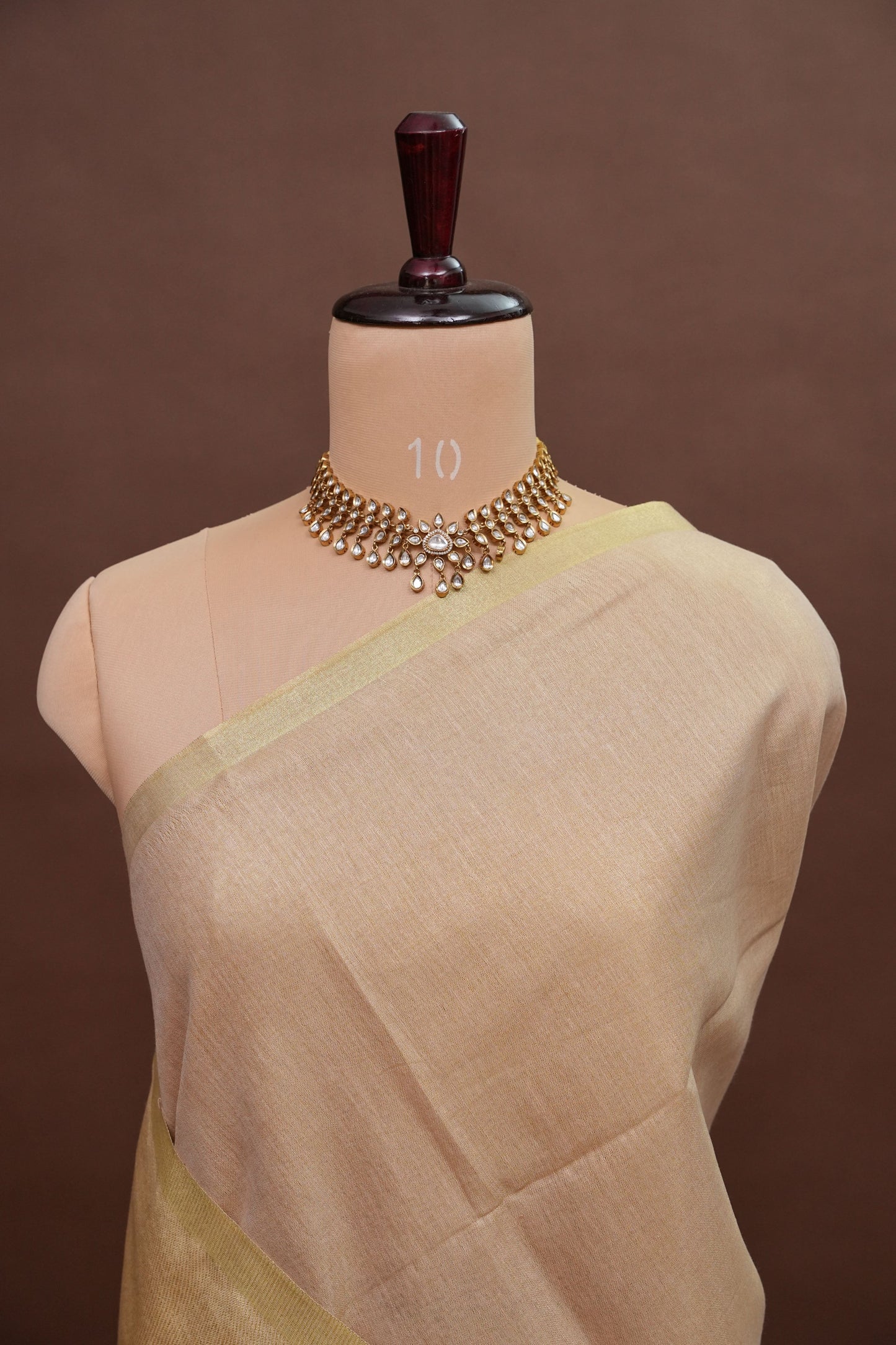 Champagne Beige & Soft Gold Tissue Linen Saree