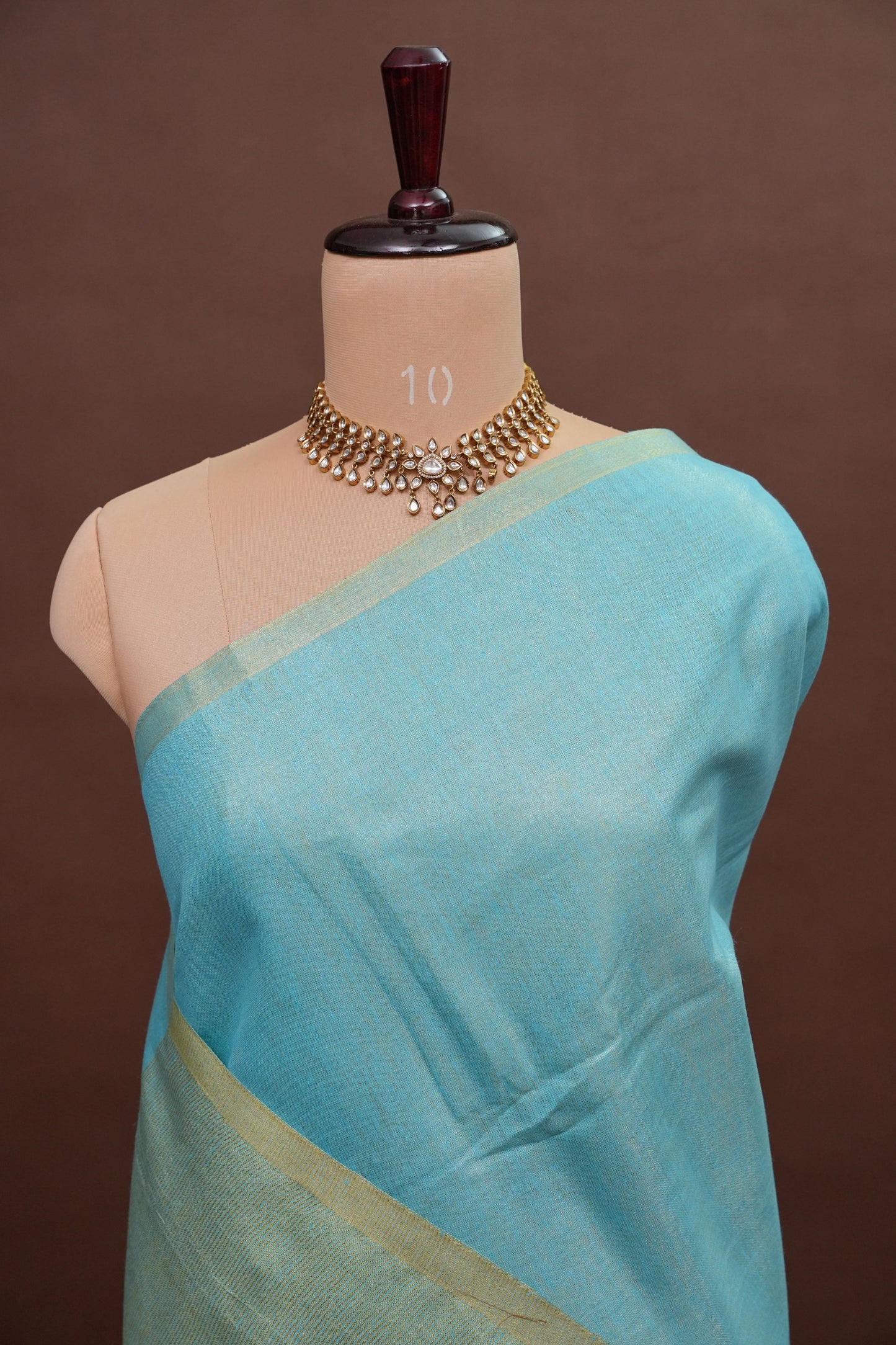 Sky Blue & Soft Gold Tissue Linen Saree