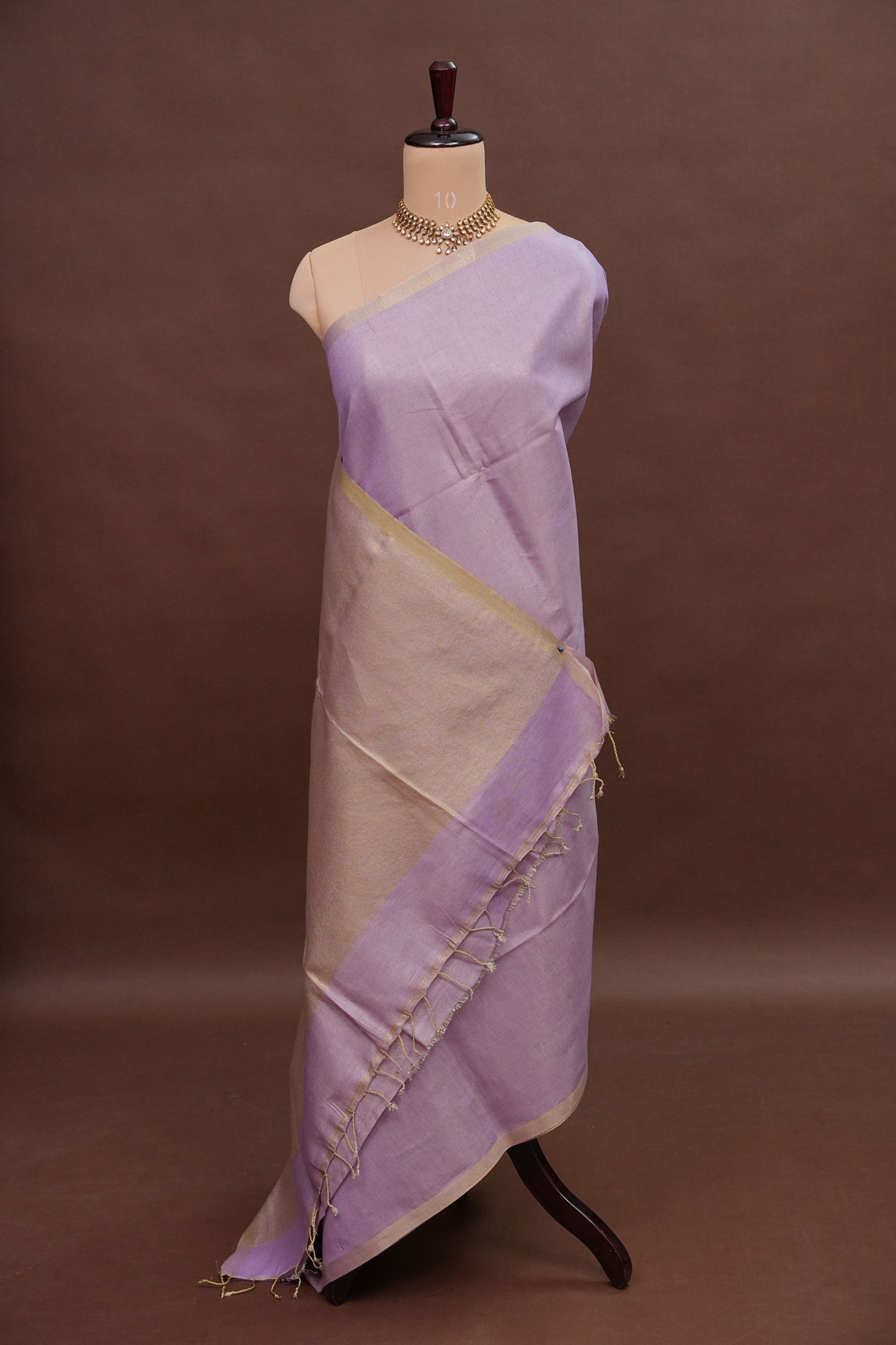 Soft Lilac Purple & Champagne Gold Tissue Linen Saree