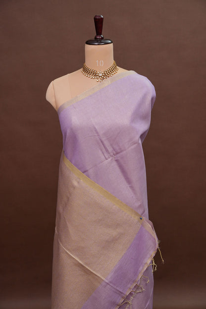 Soft Lilac Purple & Champagne Gold Tissue Linen Saree