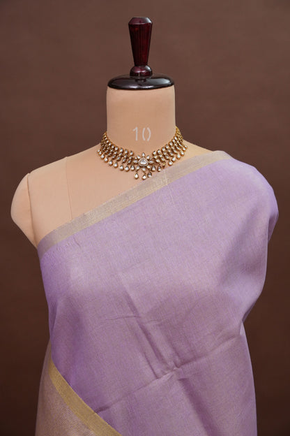 Soft Lilac Purple & Champagne Gold Tissue Linen Saree