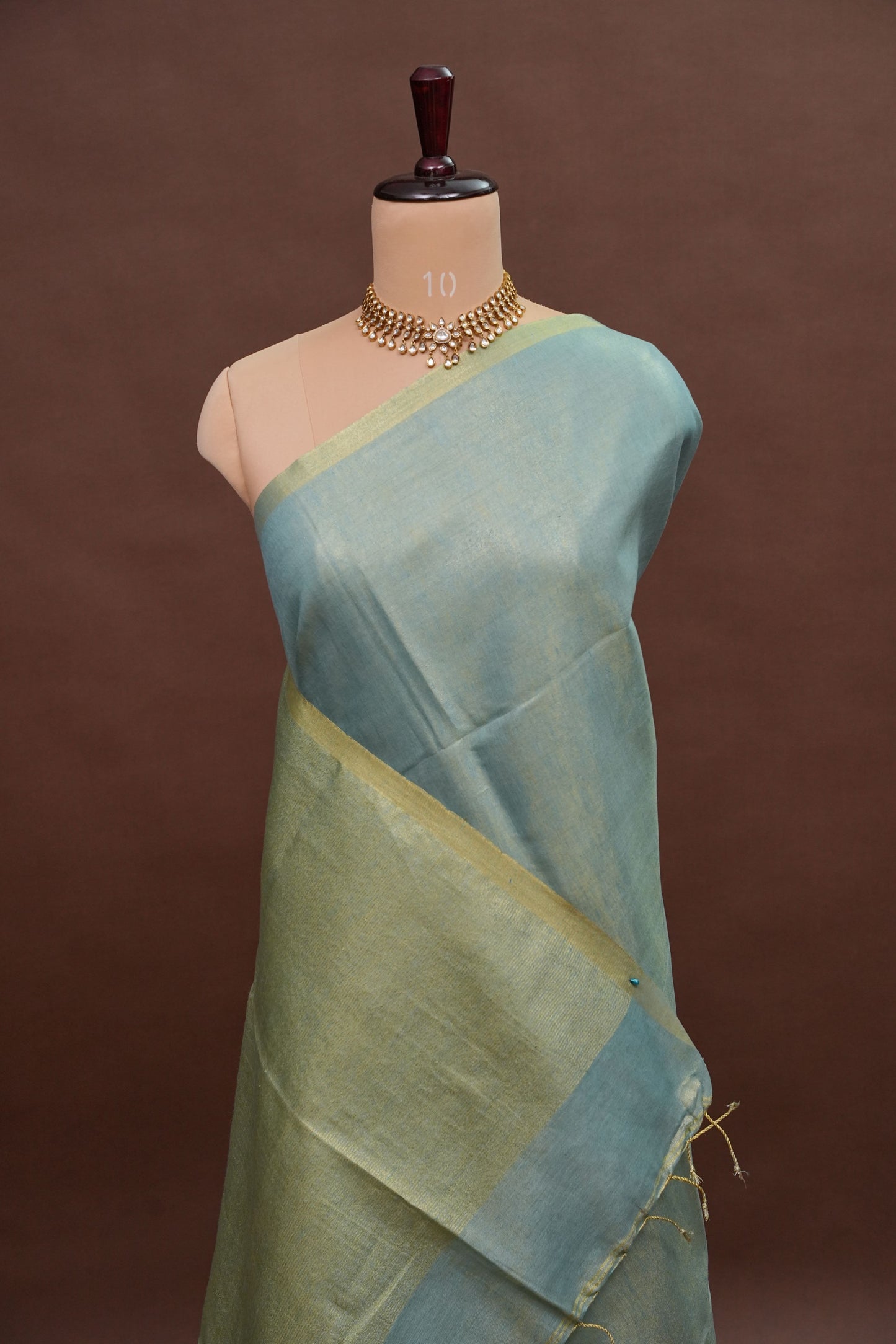 Powder Blue & Lime Gold Tissue Linen Saree