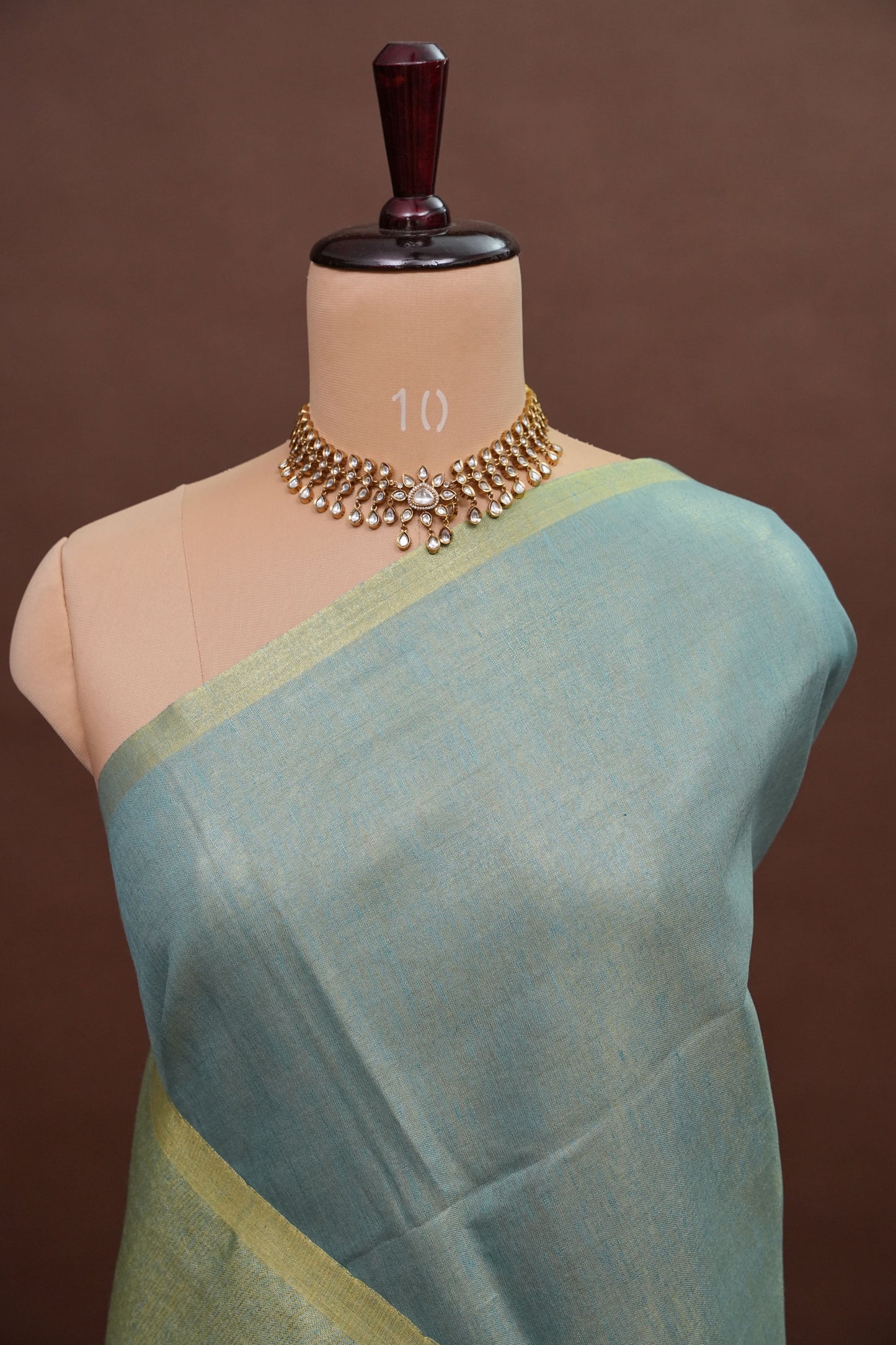 Powder Blue & Lime Gold Tissue Linen Saree