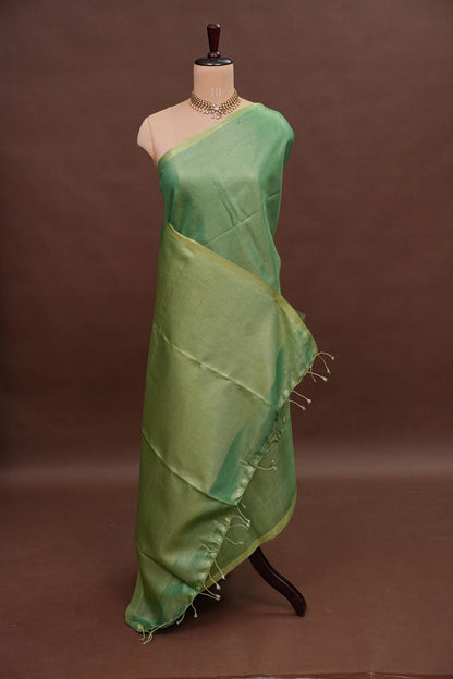 Fresh Green & Soft Gold Tissue Linen Saree