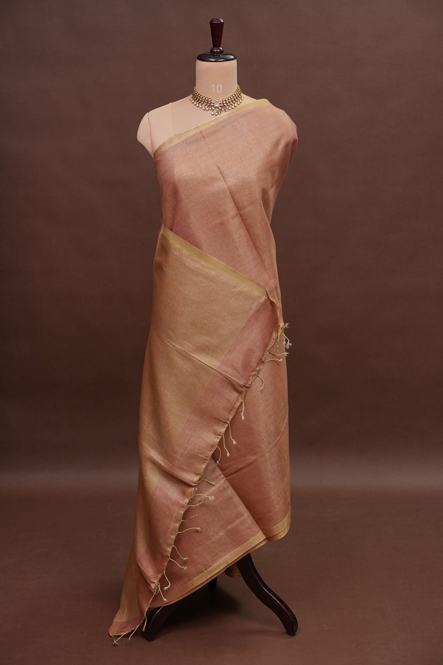 Peach Blush & Soft Gold Tissue Linen Saree
