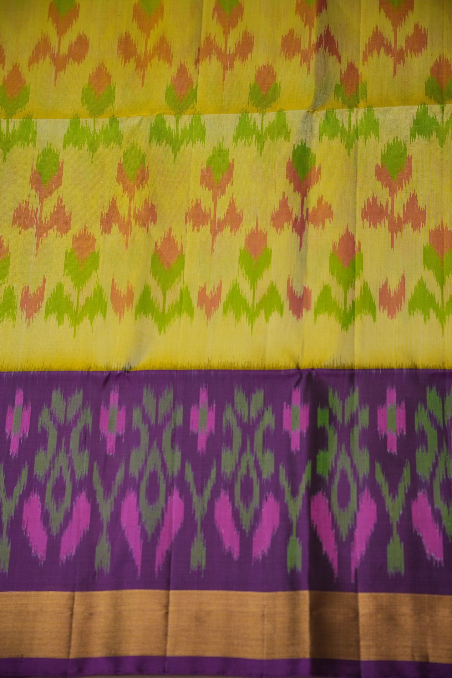 Pure Ikkat Soft Silk Saree - Purple & Yellow