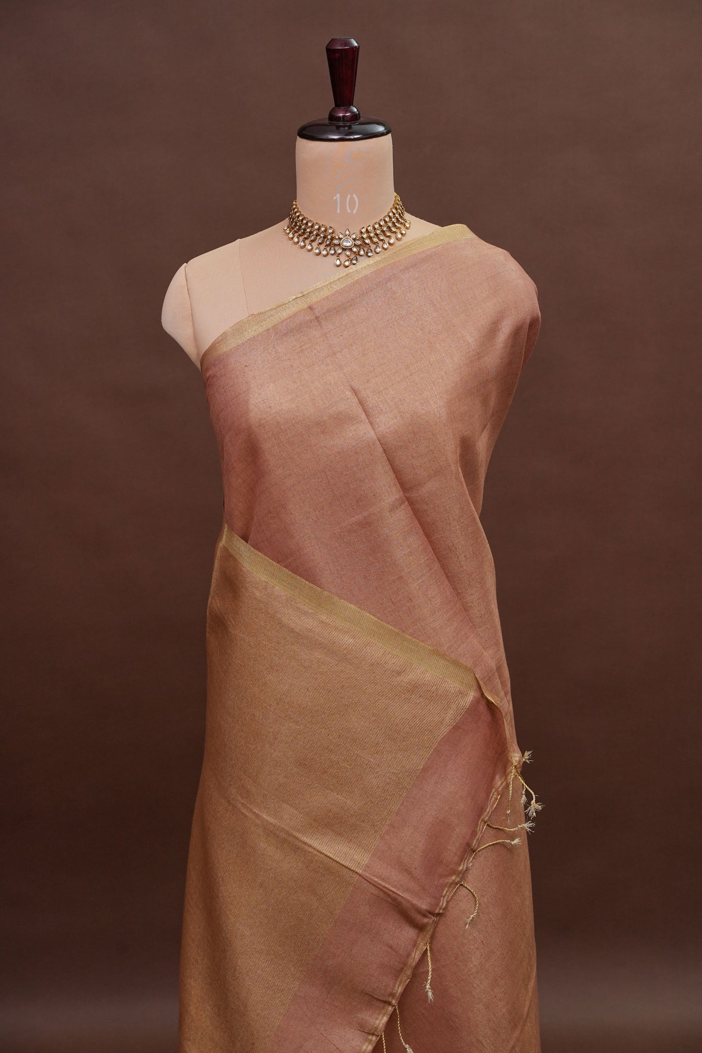 Peach Blush & Soft Gold Tissue Linen Saree