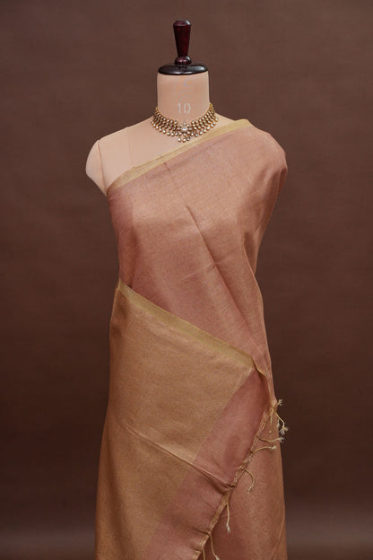 Peach Blush & Soft Gold Tissue Linen Saree