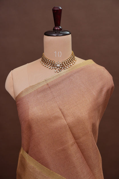 Peach Blush & Soft Gold Tissue Linen Saree